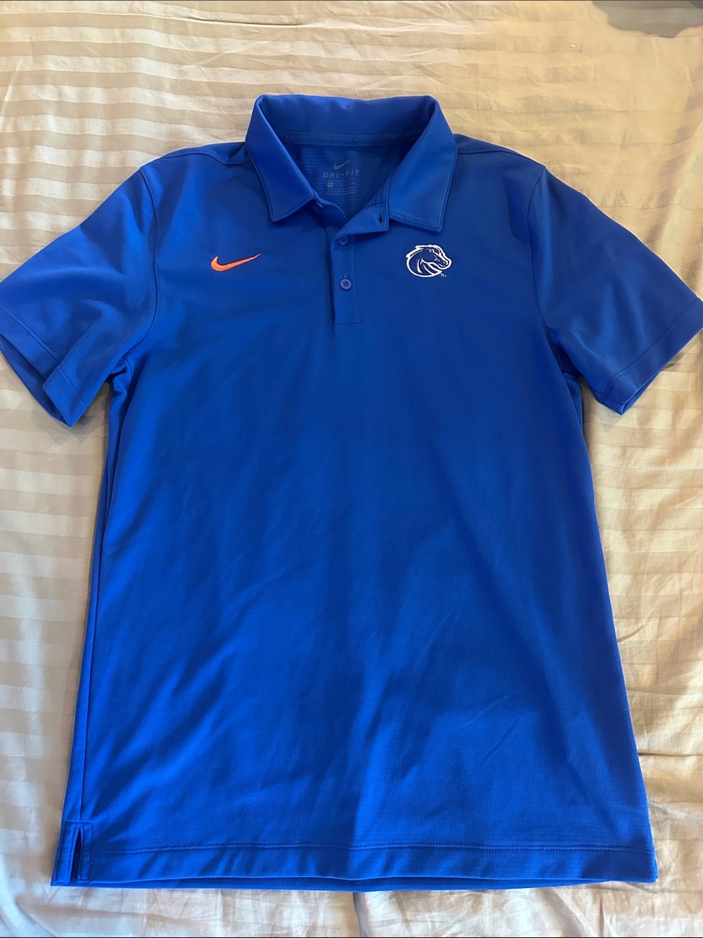 Nike Men's Blue Boise State Polo with Orange Swoosh